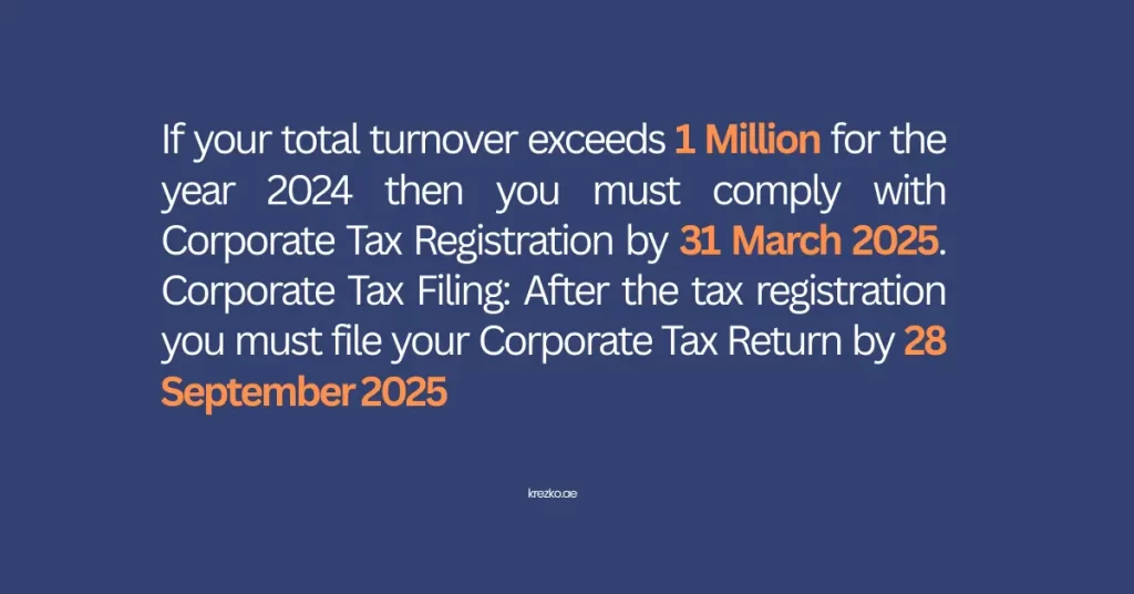 UAE corporate tax registration deadline 31 March 2025 and tax return filing deadline 28 September 2025